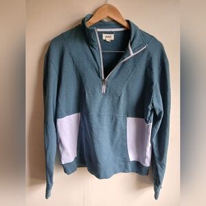 Pact Women's Teal and White Colorblock Sweatshirt Zip Up